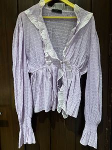 Lavender Ruffled V-Neck Blouse