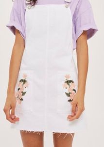 White Embroidered Denim Pinafore Dress