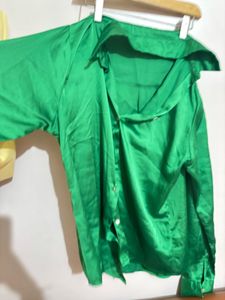 Vibrant Green Satin Button-Up Shirt