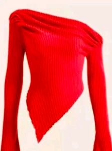 Red One-Shoulder Ribbed Top