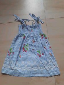Cute Blue Gingham Strawberry Dress