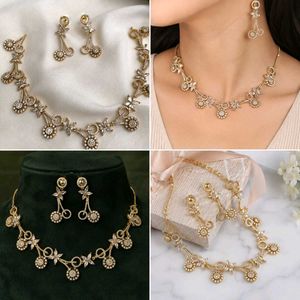 Gold Tone Cz Stone Necklace &amp; Earring Set