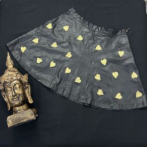Brand Heart Embroidered Leather Skirt