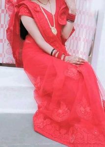 Vibrant Red Embroidered Saree