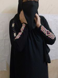 Elegant Black Abaya with Embellished Sleeves