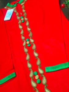 Red Woollen Straight Kurta For Women