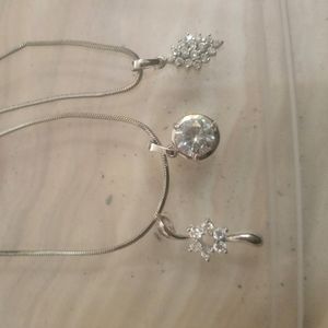 Silver 3 Pendant &amp; 2 Chain Set With Ring