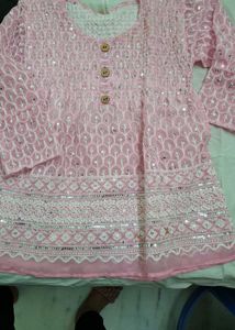 Embellished Pink Chikankari Kurta