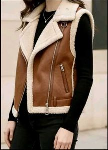 Brown fleece lined lapel collor pu jacket