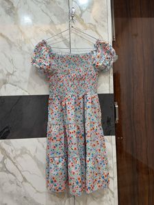 Cute Floral Print Smocked Dress