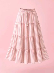 Pink Striped Tiered Maxi Skirt