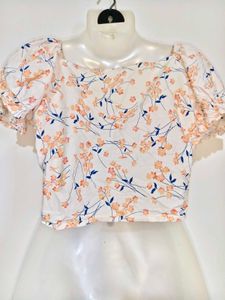 Floral Print Tie-Front Crop Top 34"-36"