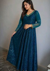 Elegant Teal Embroideried Gown