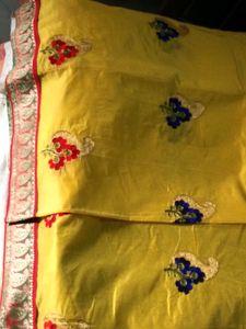 Brand New Yellow+With+Red Lace Border ChanderiSilk
