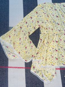 Yellow Floral Kimono Style Top