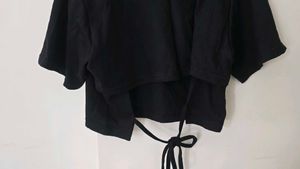 Black Cropped Tie-Back Top