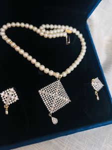 pure Hyderabad Pearl Necklace &amp; Earring Set