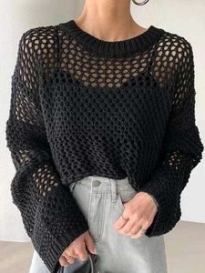 Chic Black Crochet Knit Sweater