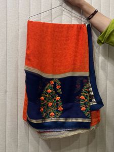 Vibrant Orange & Navy Blue Saree