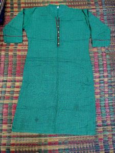 Green Kurta Set with Red Bottom