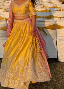 Yellow &amp; Pink Embellished Lehenga Set