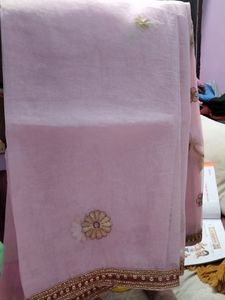 Kota Type Baby Pink Cotton Saree With Maroon Work