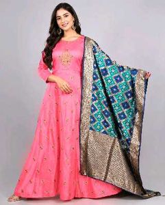 Elegant Pink ethnic gown with Embellished benarasi