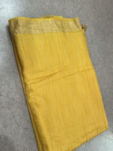 Bright Yellow Saree with Striped Detail Pallu