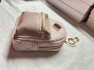 Pink Faux Leather Pouch with Keychain