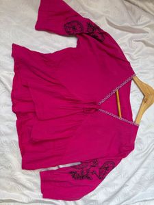 Y2K Vibrant Pink Embroidered Top