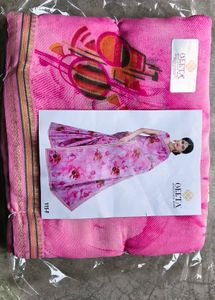 Pink Floral Print Saree