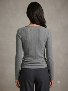 Charcoal Lace &amp; Bow Ribbed Long Sleeve