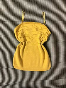 Chic Yellow Ruched Spaghetti Strap Top