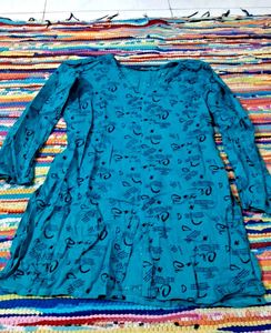 New Teal Printed Cotton Short Kurti