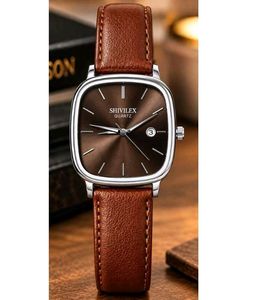 SHIVILEX Brown Leather Watch Strap