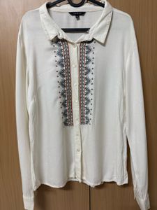 white Embroidered Button-Up Shirt