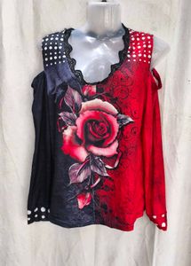 Women's Rose Print Cold Shoulder Top