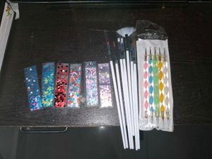 Nail Art Decal, Brush and Dotting Tool Set