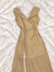 golden slit dress