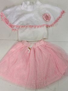 Girls' White Cape and Pink Tulle Skirt Set