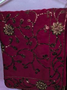 New Full Work Maroon Embroidered Saree