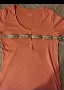 Coral Henley Top with Buttons