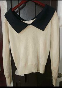 Chic Beige &amp; Black Collared Sweater