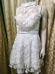 White Floral Lace Halter Dress