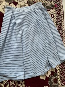 Light Blue Striped Pleated Skirt