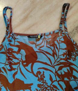 Cute Blue &amp; Brown Floral Print Dress 🩵🤎