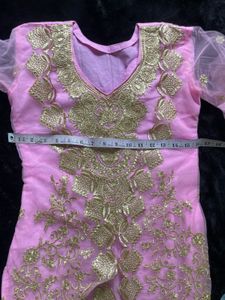 Royal Pink Net Embroidered Partywear Kurti