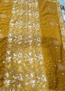 fix rate mustard totally new sari with stitch blou