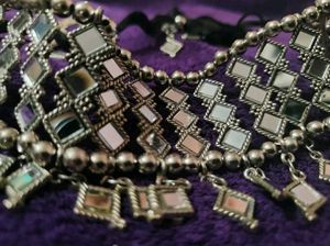 Silver Oxidised Mirror Necklace &amp; Earring Set