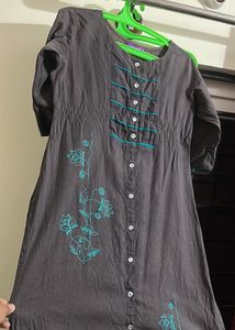 Grey Cyan Long Kurta
